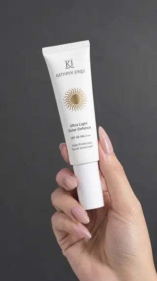 Sunscreen tube held in hand