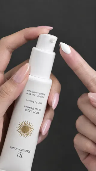 Applying sunscreen to fingertip