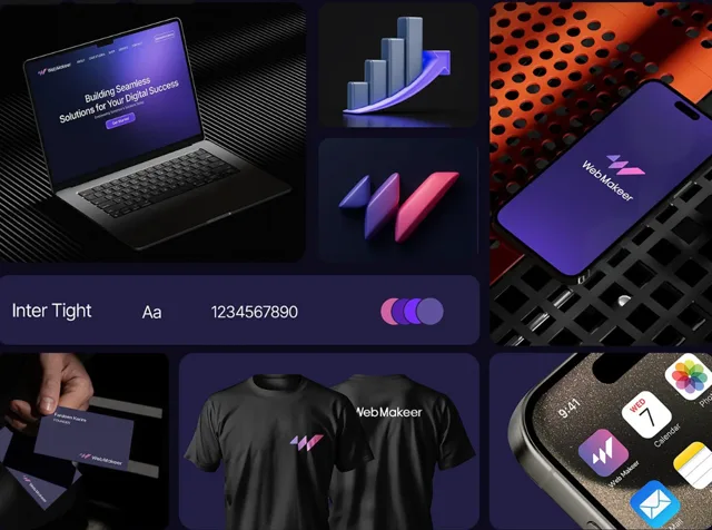 Brand identity board with website, logo, typography and merchandise mock-ups