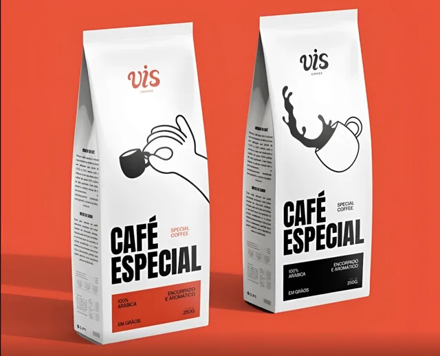 Coffee bag packaging design on an orange background