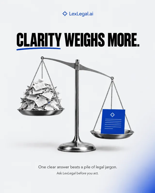 Static ad design: "Clarity weighs more." poster with a set of scales